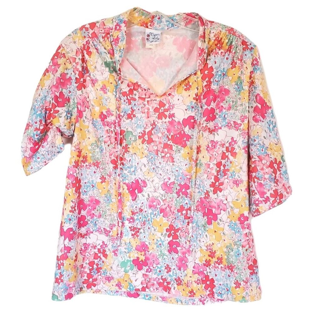 Vintage 1970s Floral Blouse Top Size Large